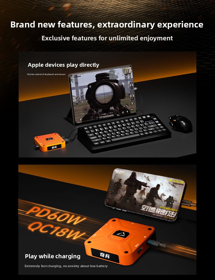 Gamwing AX360M QiBing iOS Keyboard and Mouse Adapter with USB OTG, Supports PUBG Mobile Keyboard & Mouse, 2000+Hz Mouse Polling Rate, No Delay Gaming Converter for iPhone/iPad