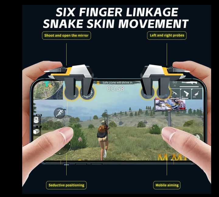 FengfanPUBG Gamepad, PUBG/Rules of Survival/Knives Out Compatible Mobile Controller, 6-Finger Trigger for iPhone and Android, Smartphone Joystick with Sensitive Aiming and Shooting - Yellow