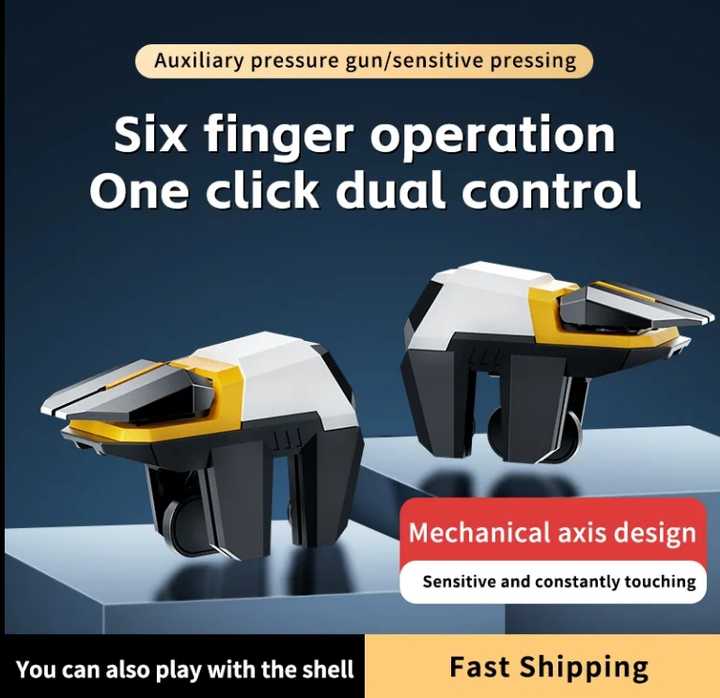 FengfanPUBG Gamepad, PUBG/Rules of Survival/Knives Out Compatible Mobile Controller, 6-Finger Trigger for iPhone and Android, Smartphone Joystick with Sensitive Aiming and Shooting - Yellow
