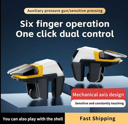 FengfanPUBG Gamepad, PUBG/Rules of Survival/Knives Out Compatible Mobile Controller, 6-Finger Trigger for iPhone and Android, Smartphone Joystick with Sensitive Aiming and Shooting - Yellow