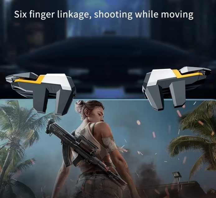 FengfanPUBG Gamepad, PUBG/Rules of Survival/Knives Out Compatible Mobile Controller, 6-Finger Trigger for iPhone and Android, Smartphone Joystick with Sensitive Aiming and Shooting - Yellow