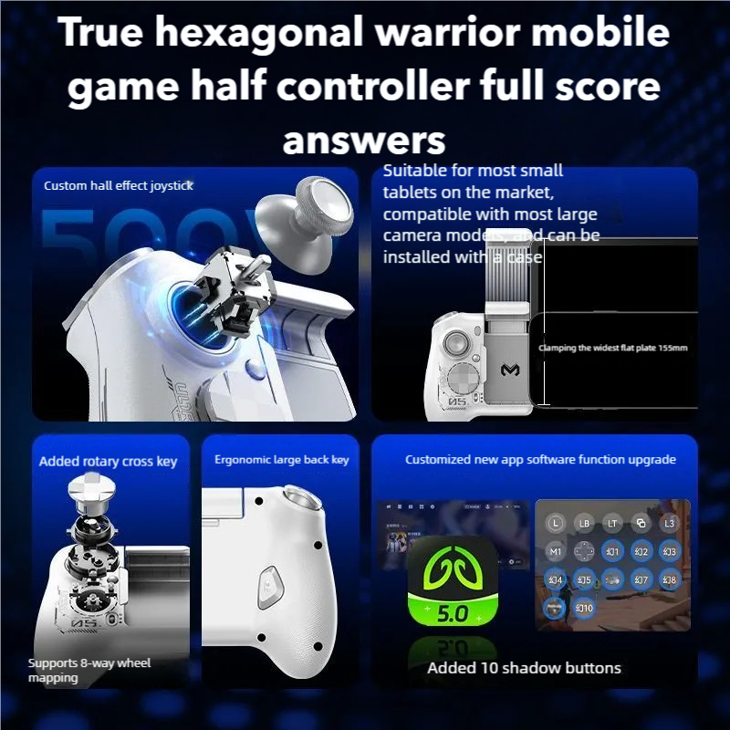 【Hall Sensing Tech】X-Pro Gaming Controller | 0.3mm Ultra-Fast Trigger & 5 Million-Click Micro-Switches | Compatible with 9” Tablets & Phones (Case-On Supported) | Pro Mobile Gaming Gear