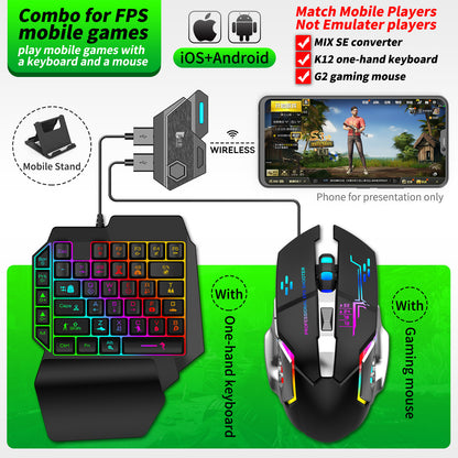 One Hand Half Keyboard Mouse USB Splitter Type-C Adapter Gaming Combo, Mini Size Compact Wired Set for LOL/Wow/fortnite/Dota/PUBG