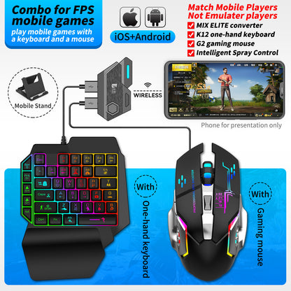 One Hand Half Keyboard Mouse USB Splitter Type-C Adapter Gaming Combo, Mini Size Compact Wired Set for LOL/Wow/fortnite/Dota/PUBG