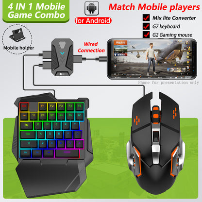 One Hand Half Keyboard Mouse USB Splitter Type-C Adapter Gaming Combo, Mini Size Compact Wired Set for LOL/Wow/fortnite/Dota/PUBG