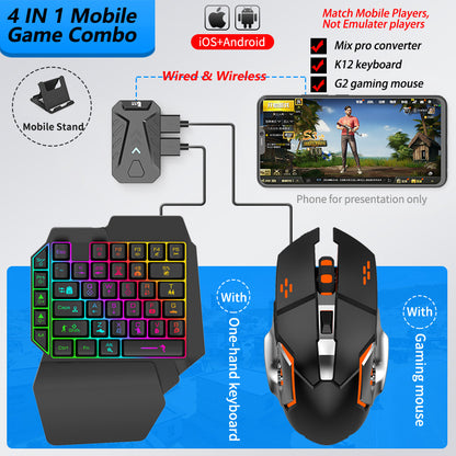 One Hand Half Keyboard Mouse USB Splitter Type-C Adapter Gaming Combo, Mini Size Compact Wired Set for LOL/Wow/fortnite/Dota/PUBG